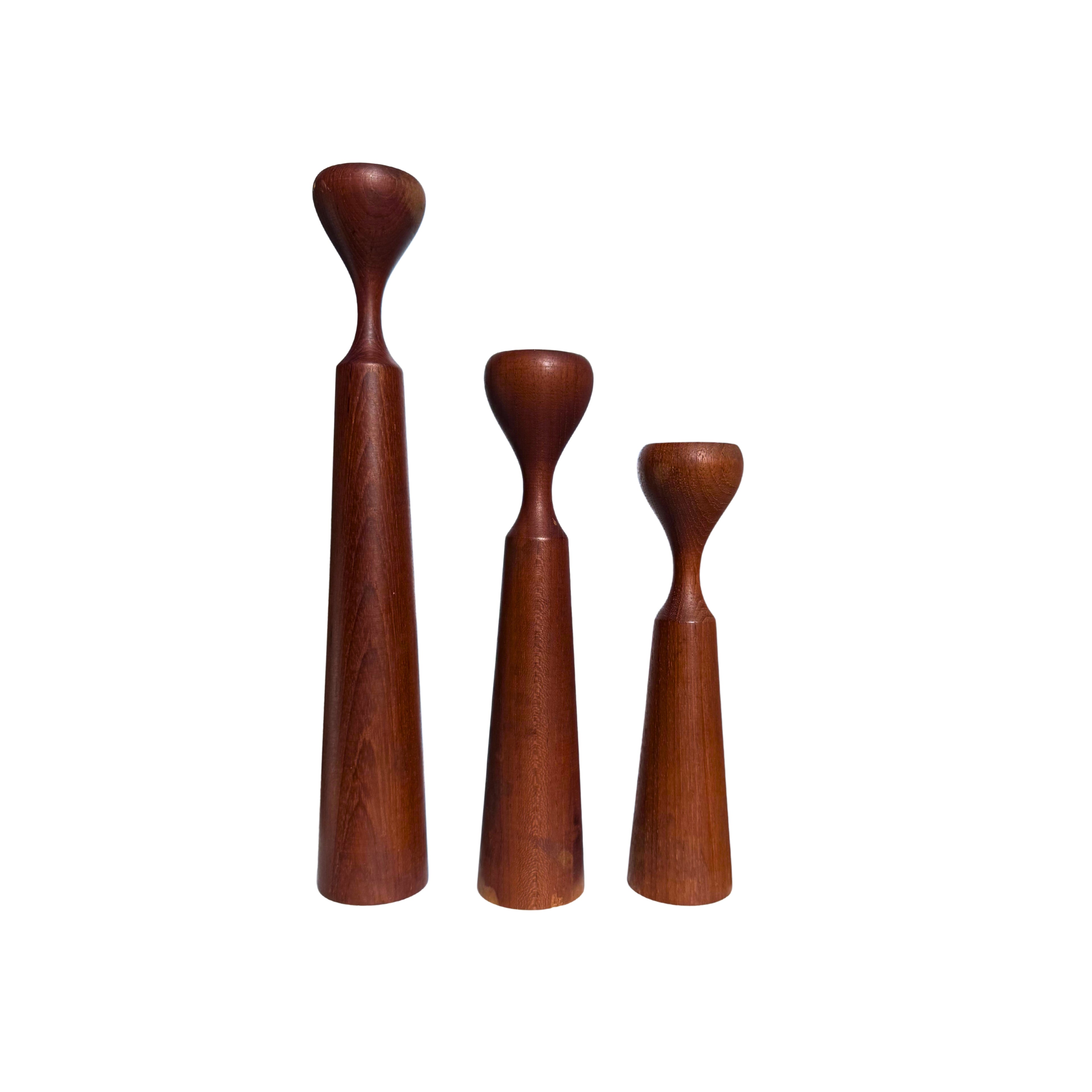 Danish Teak Candlesticks, Set of Three