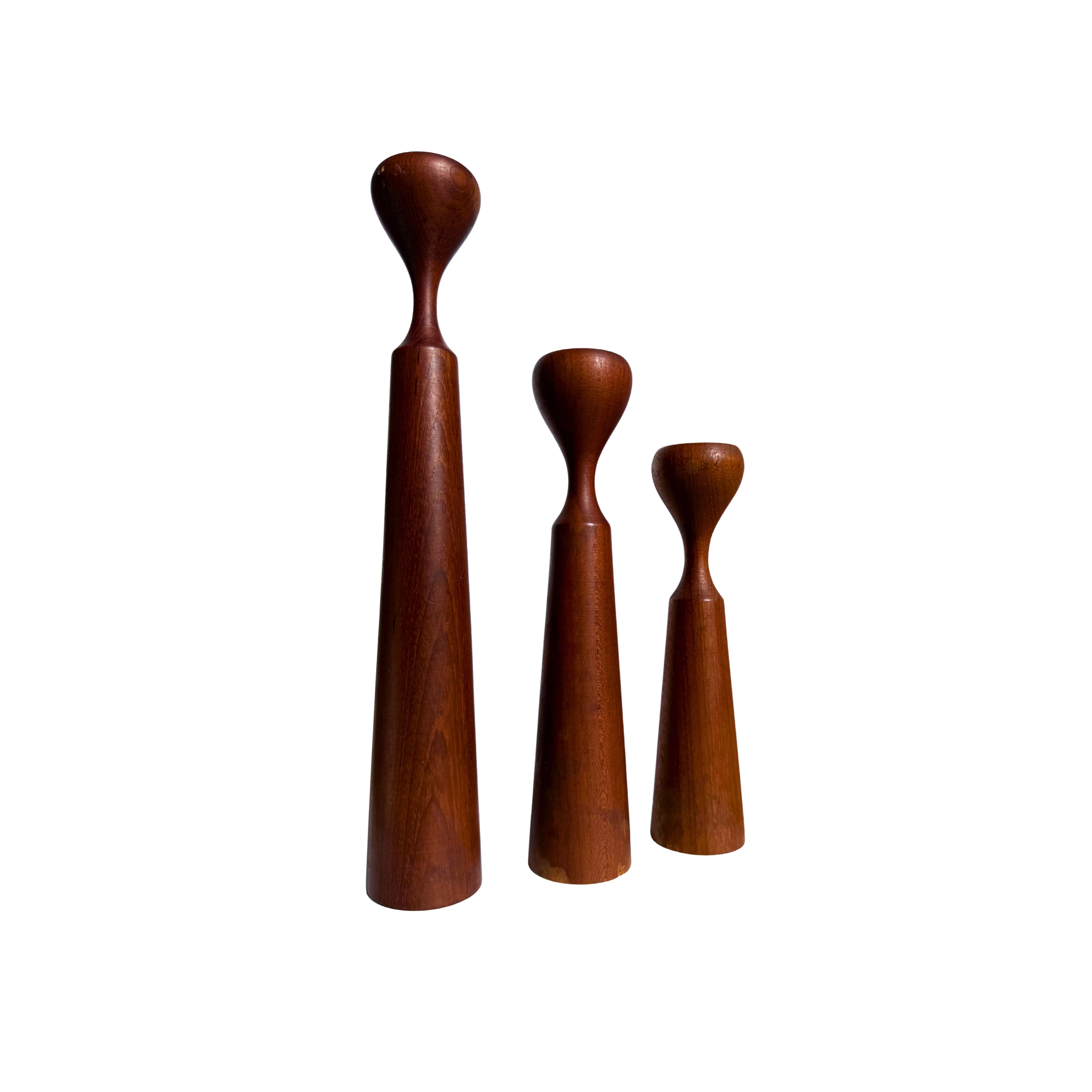 Danish Teak Candlesticks, Set of Three
