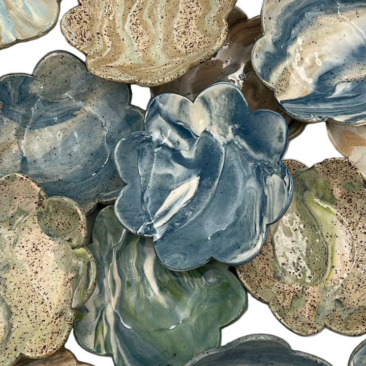 Small Nerikomi Blue Petal Plate