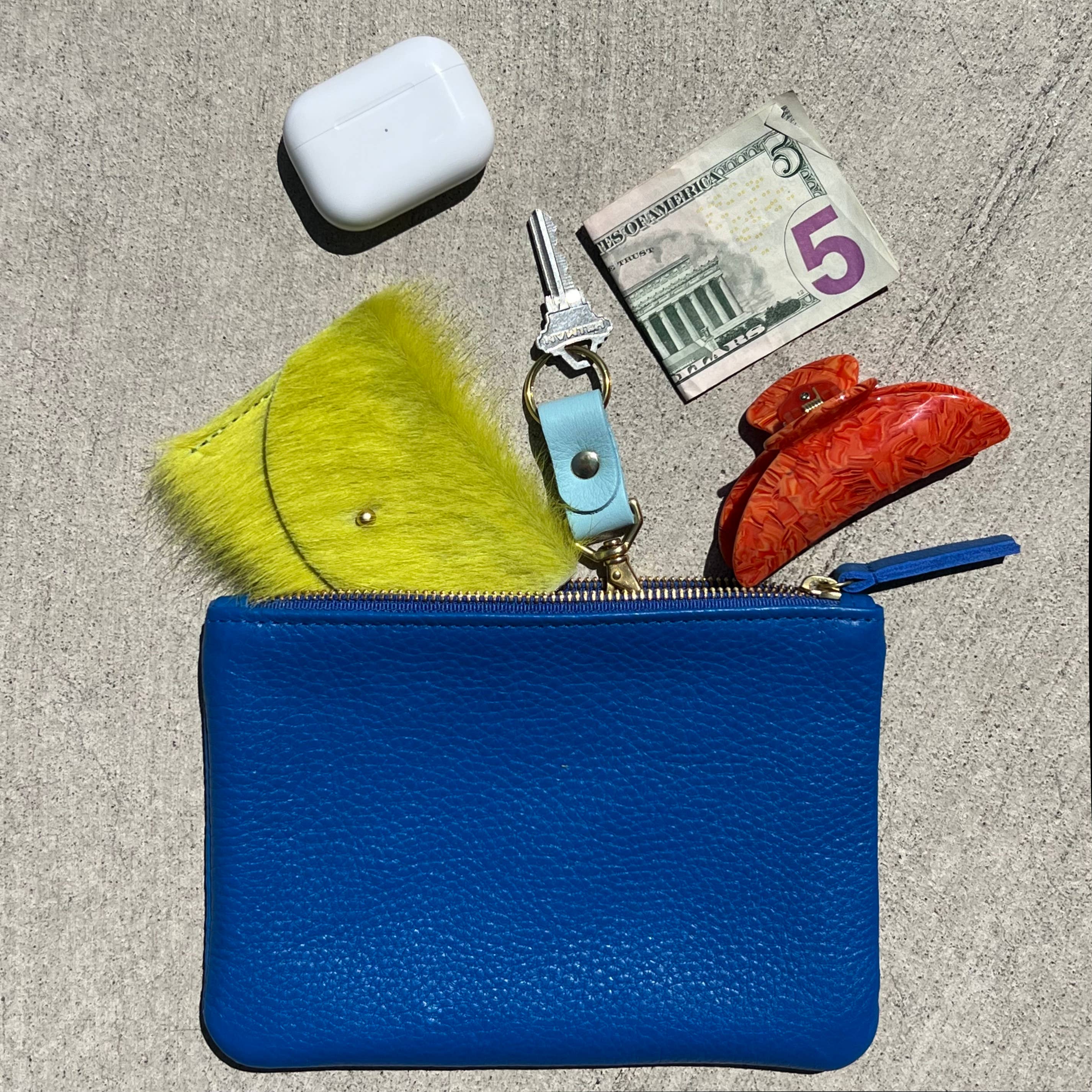 Zipper Pouch - Lapis Leather