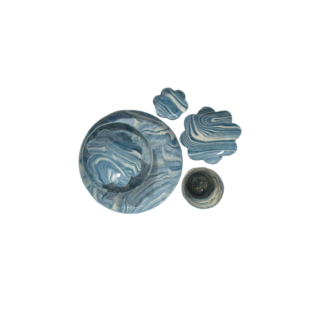 Large Nerikomi Petal Dish: Blue