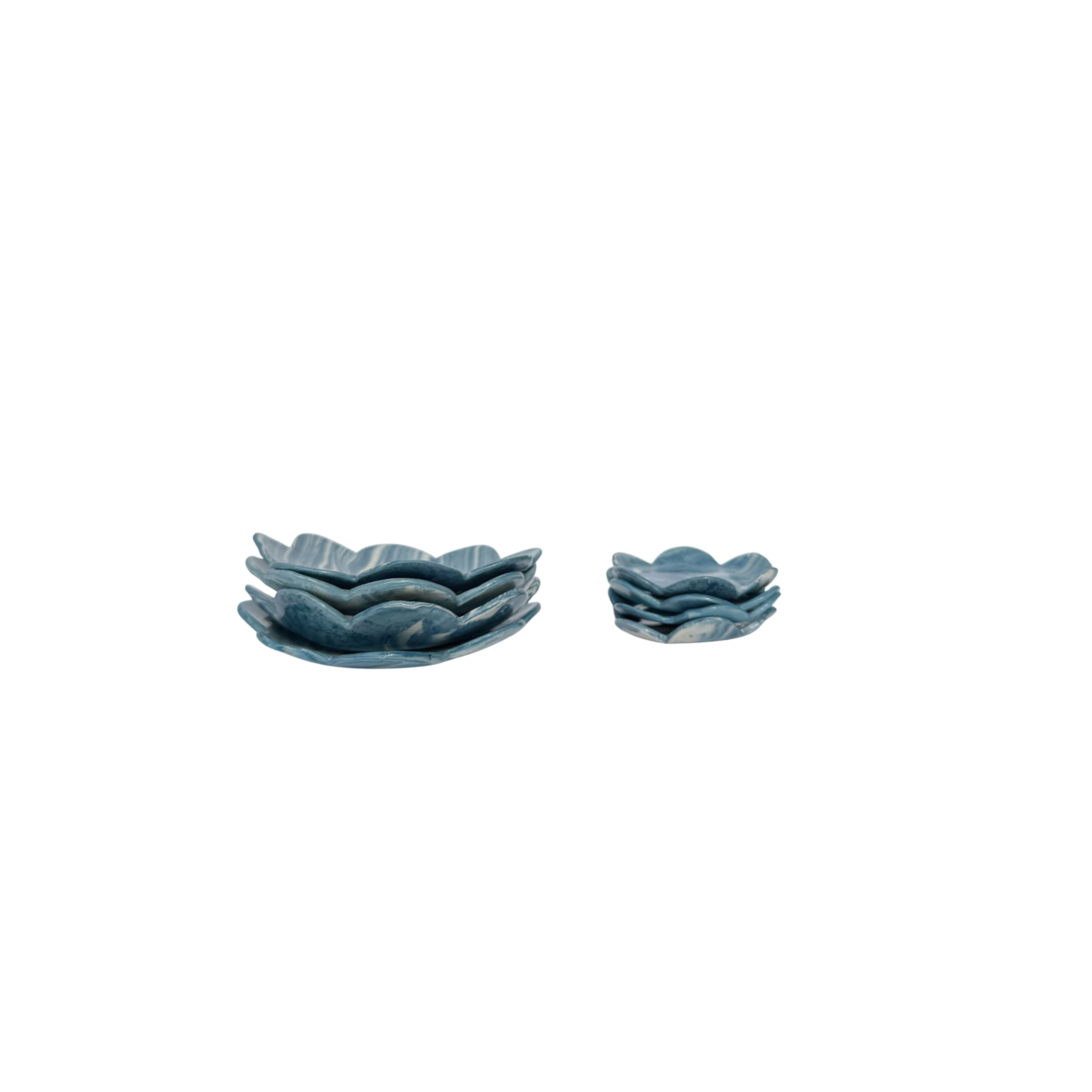 Large Nerikomi Petal Dish: Blue