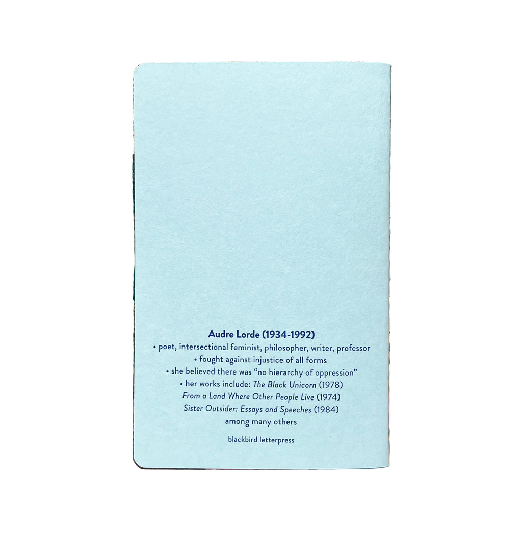 Audre Lorde letterpress notebook
