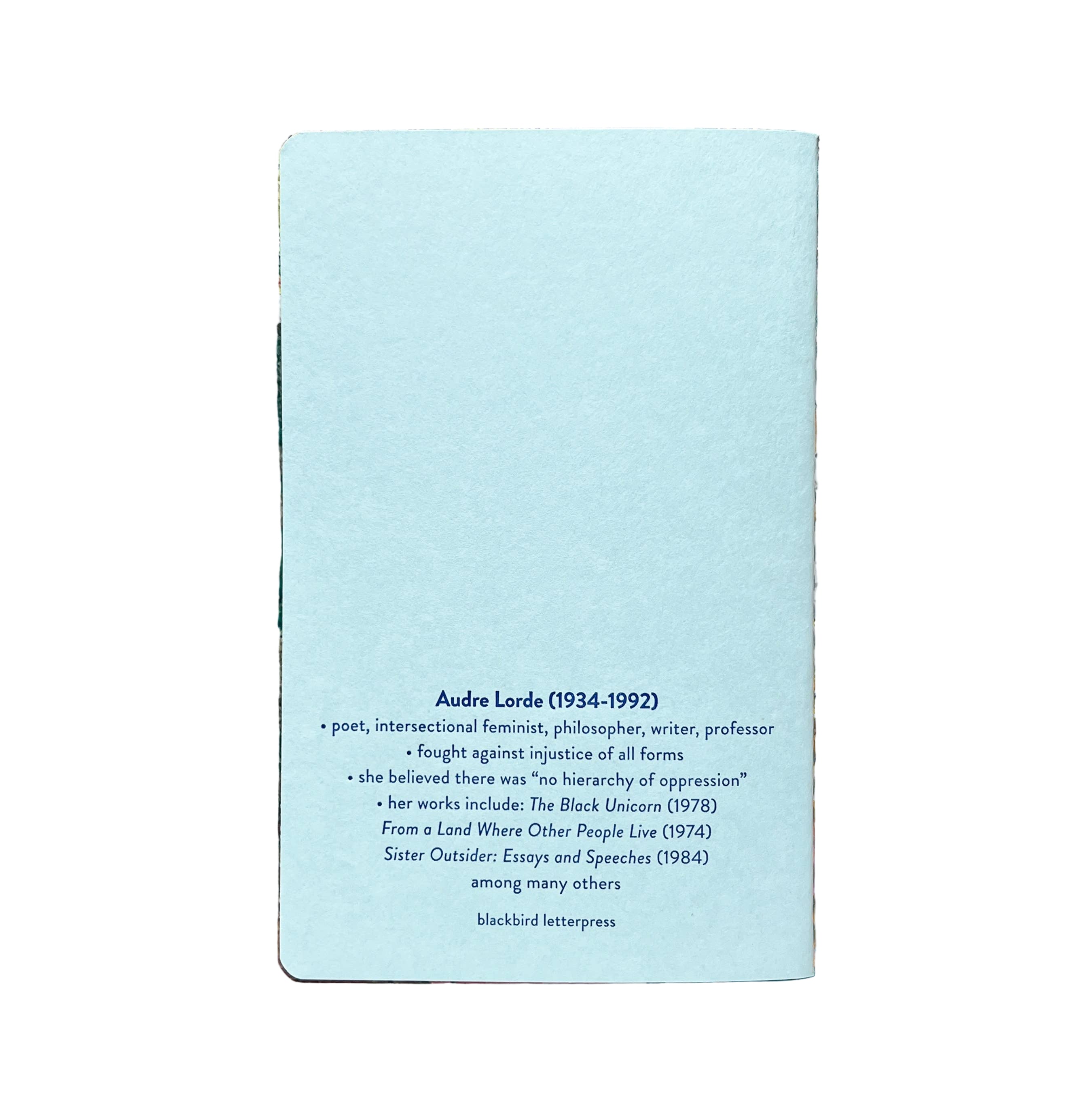 Audre Lorde letterpress notebook