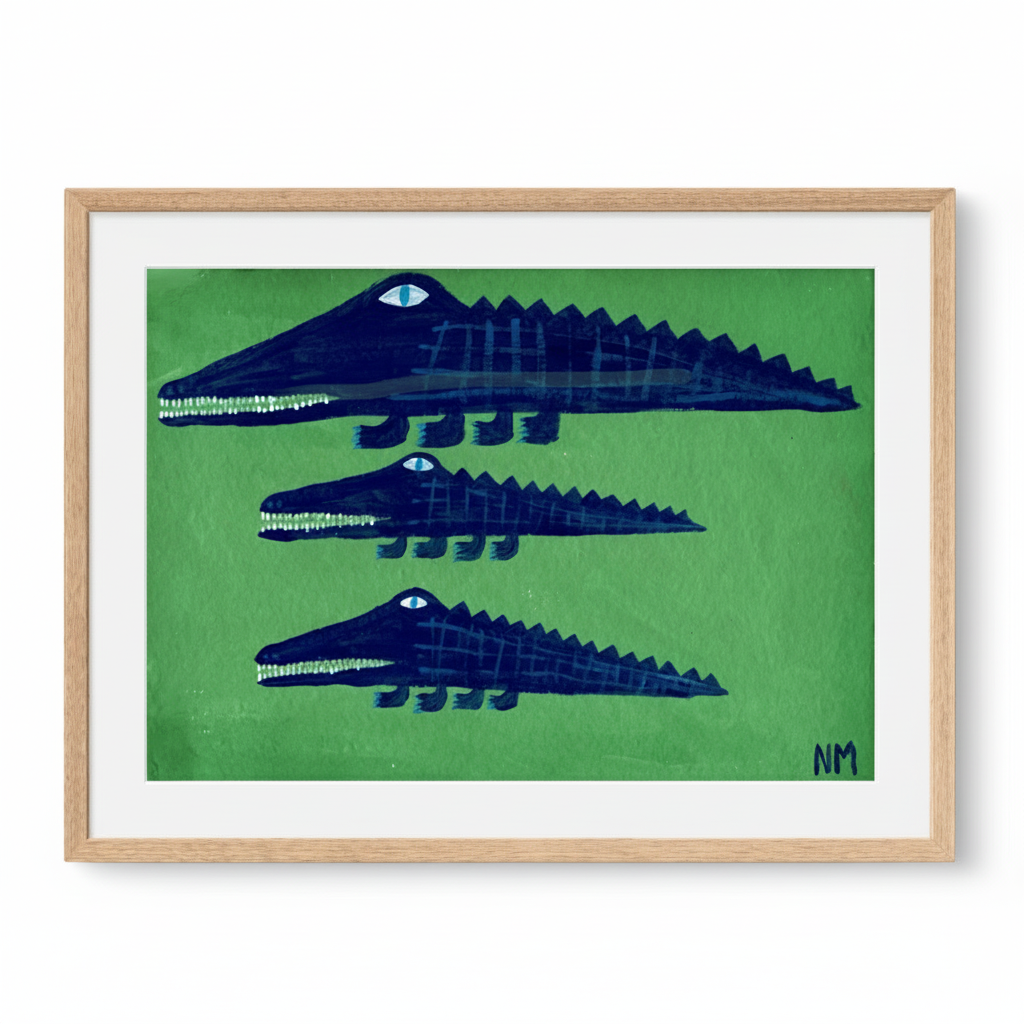 Nancy McKie Blue Crocodiles Print